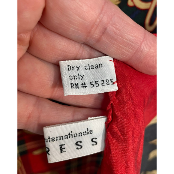 Vtg 80's Express Silk Scarf 34" Square Red Tassels Lions Plaid Preppy Retro Glam - Picture 6 of 7